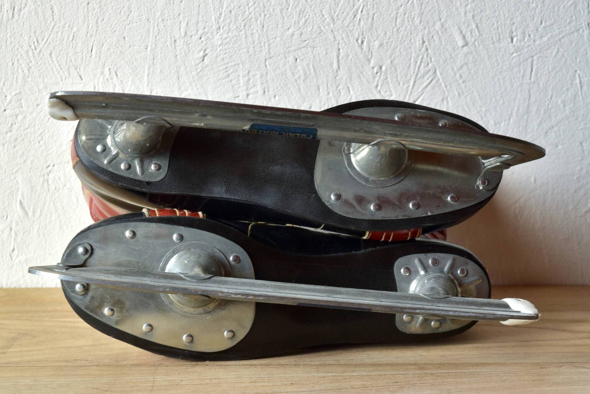 Pair of vintage Polar Match ice skates with carrying bag - 1970s