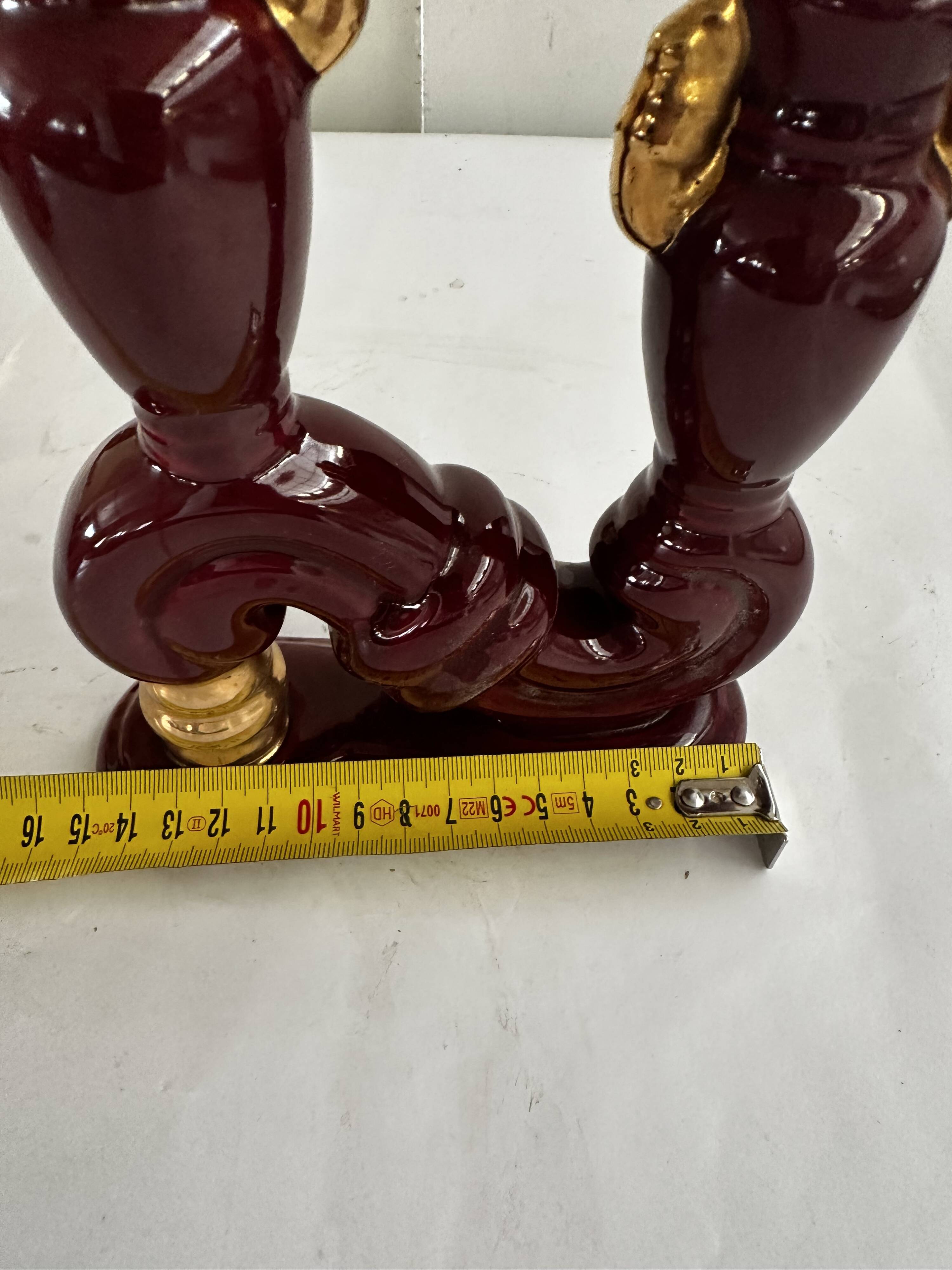 Bordeaux and Gold glazed earthenware candlestick attributed to Vallauris, 1950s