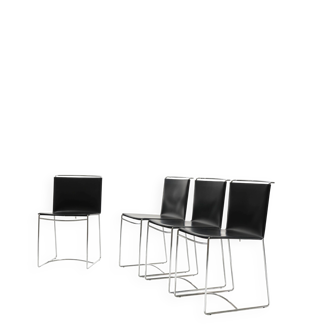 Set de 4 chaises fil en cuir noir, Pascal Mourgue, 1990s