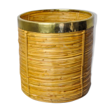 Rattan and brass book basket, Italy, 1970, 25 diam