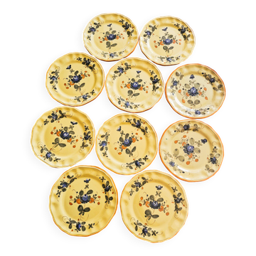 Série de 10 assiettes à dessert vintage  Martres-Tolosane  Décor Rose Bleue