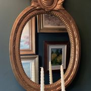 Vintage Swedish Rococo Style Wall Mirror in Gold frame with 2 candle sticks 50s