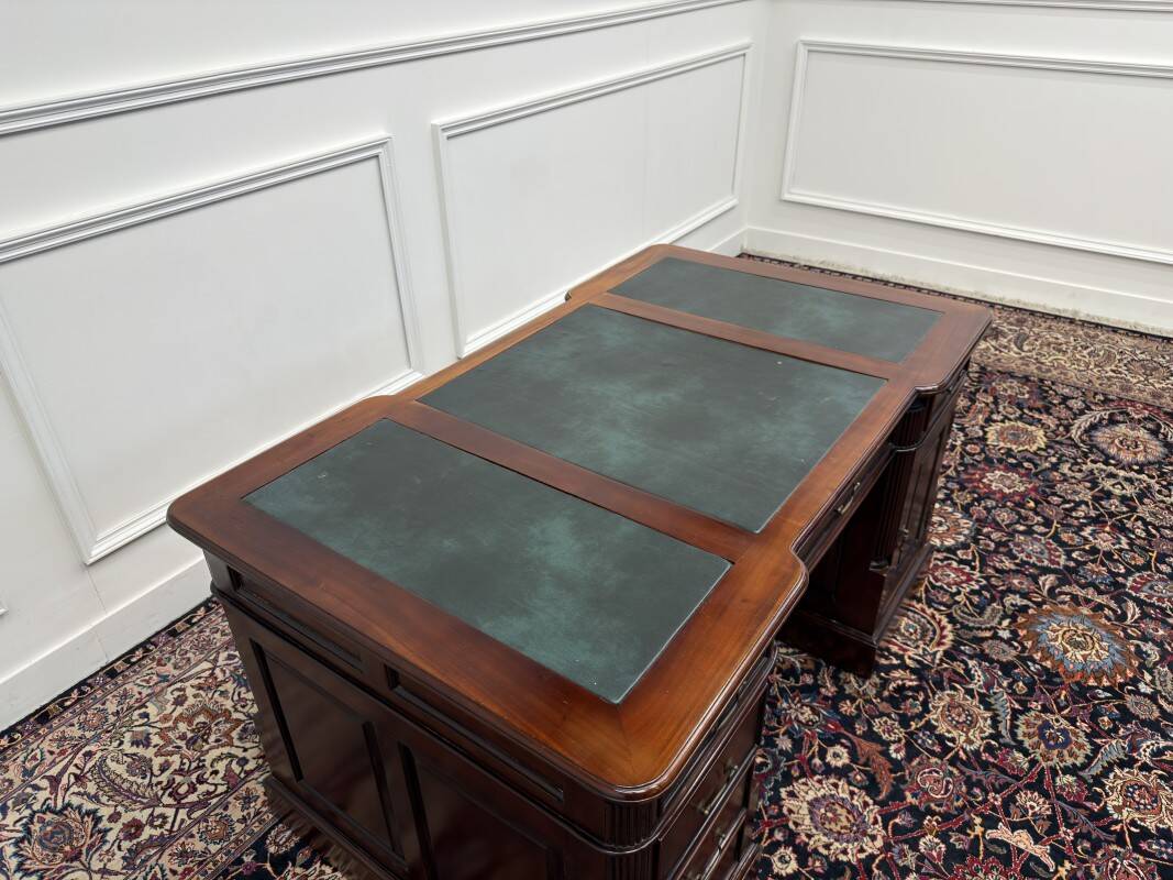 Classic English Partner Desk Green Leather