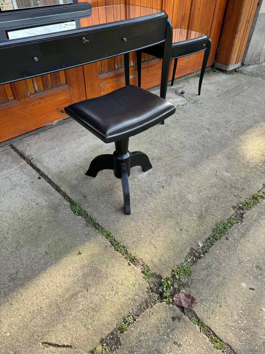 Art Deco French Black Dressing Table, Chair &amp; Nightstands, Set of 4