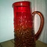 Pitcher - blown glass - two-tone red - orange - relief décor - 1.5l