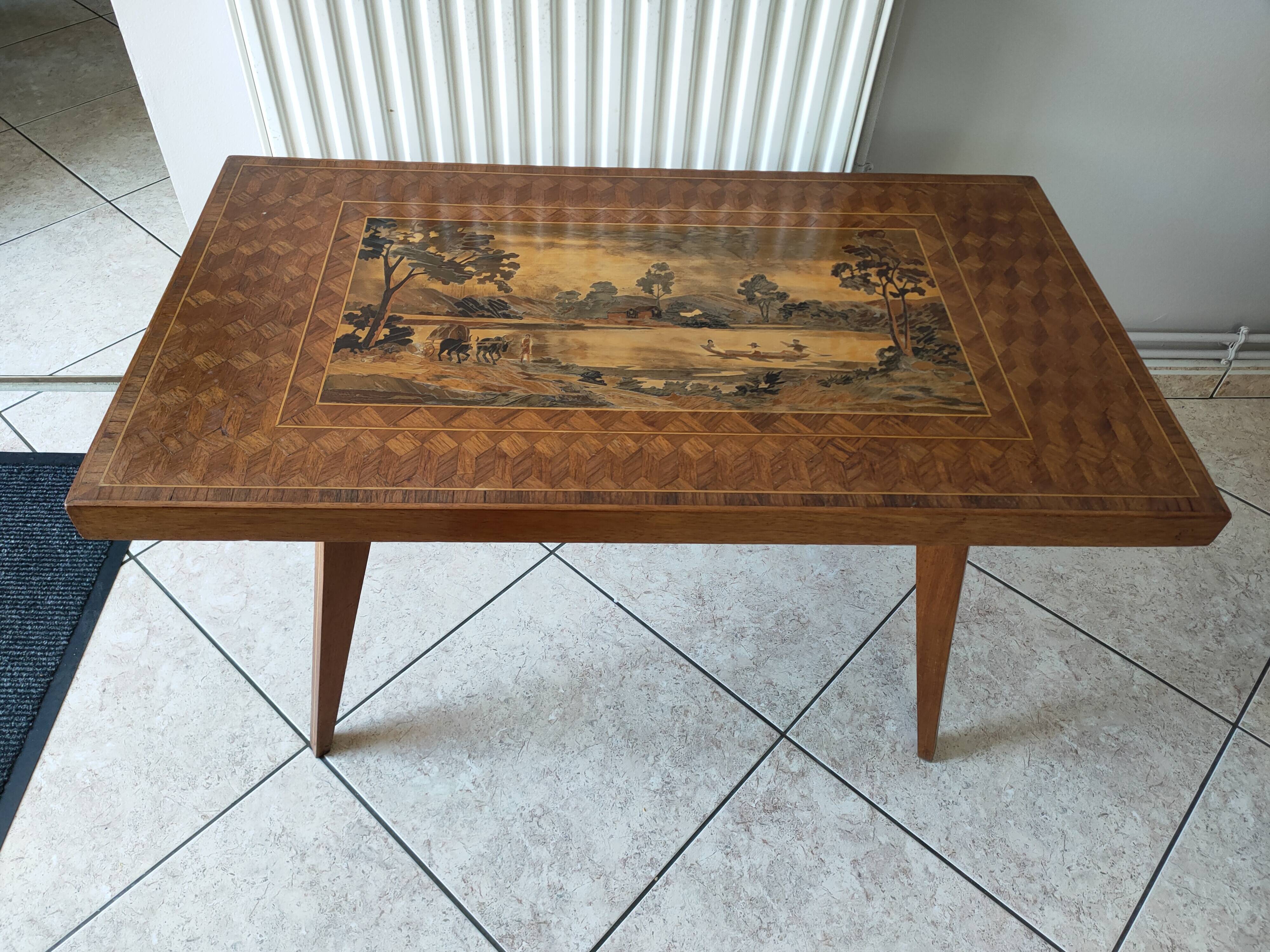coffee table in marquetry from the 1950s-60s