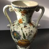 Ancient Delft vase with white ceramics decor vintage flowers