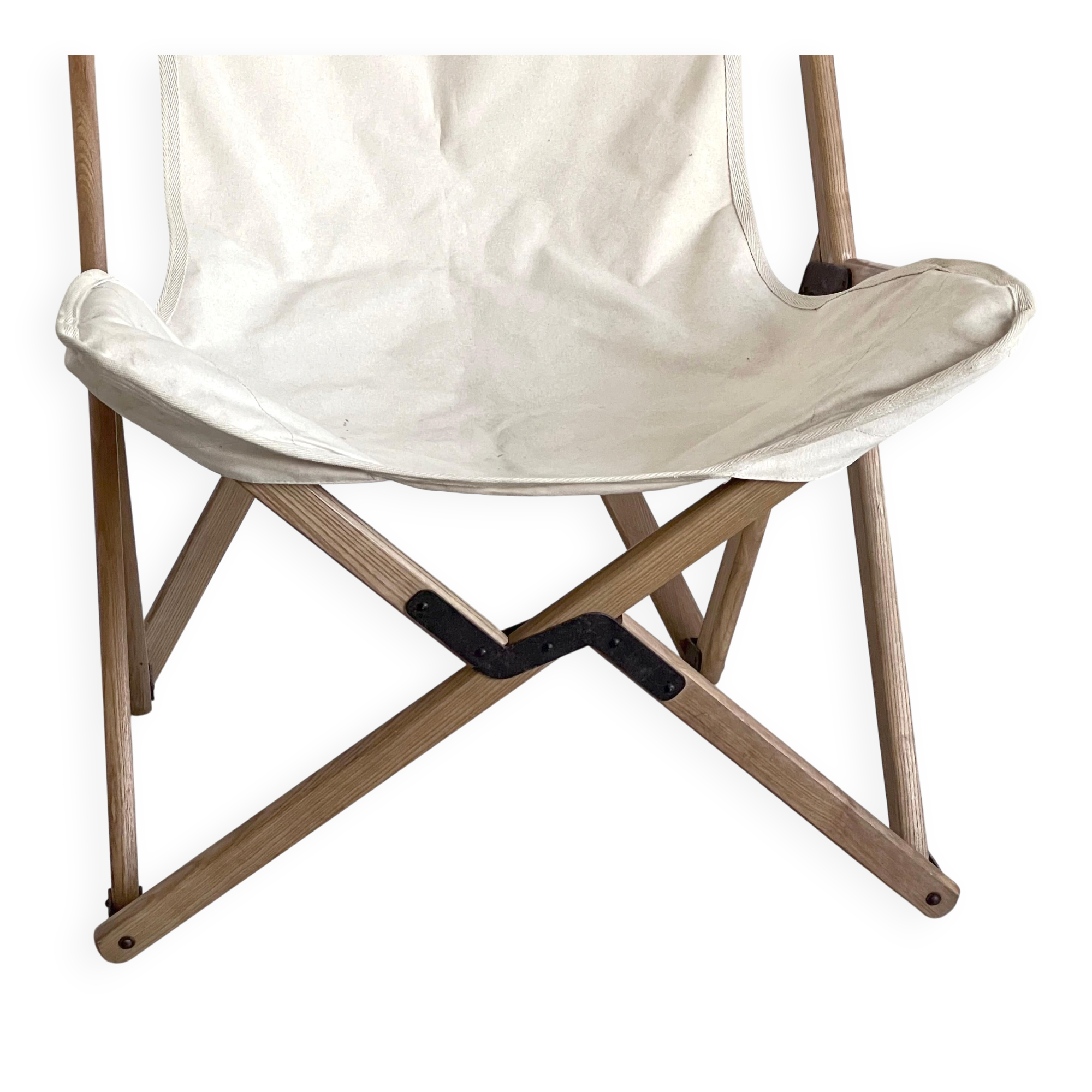 Chaises de jardin vintage en bois et toile blanche