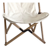 Vintage Foldable Garden / Outdoor Chairs in Wood and White Canvas Boho Chic