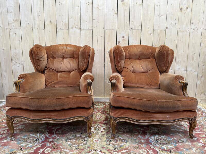 Paire de bergères à oreilles de style Louis XV