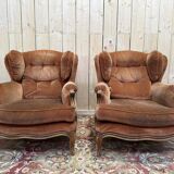 Paire de bergères à oreilles de style Louis XV