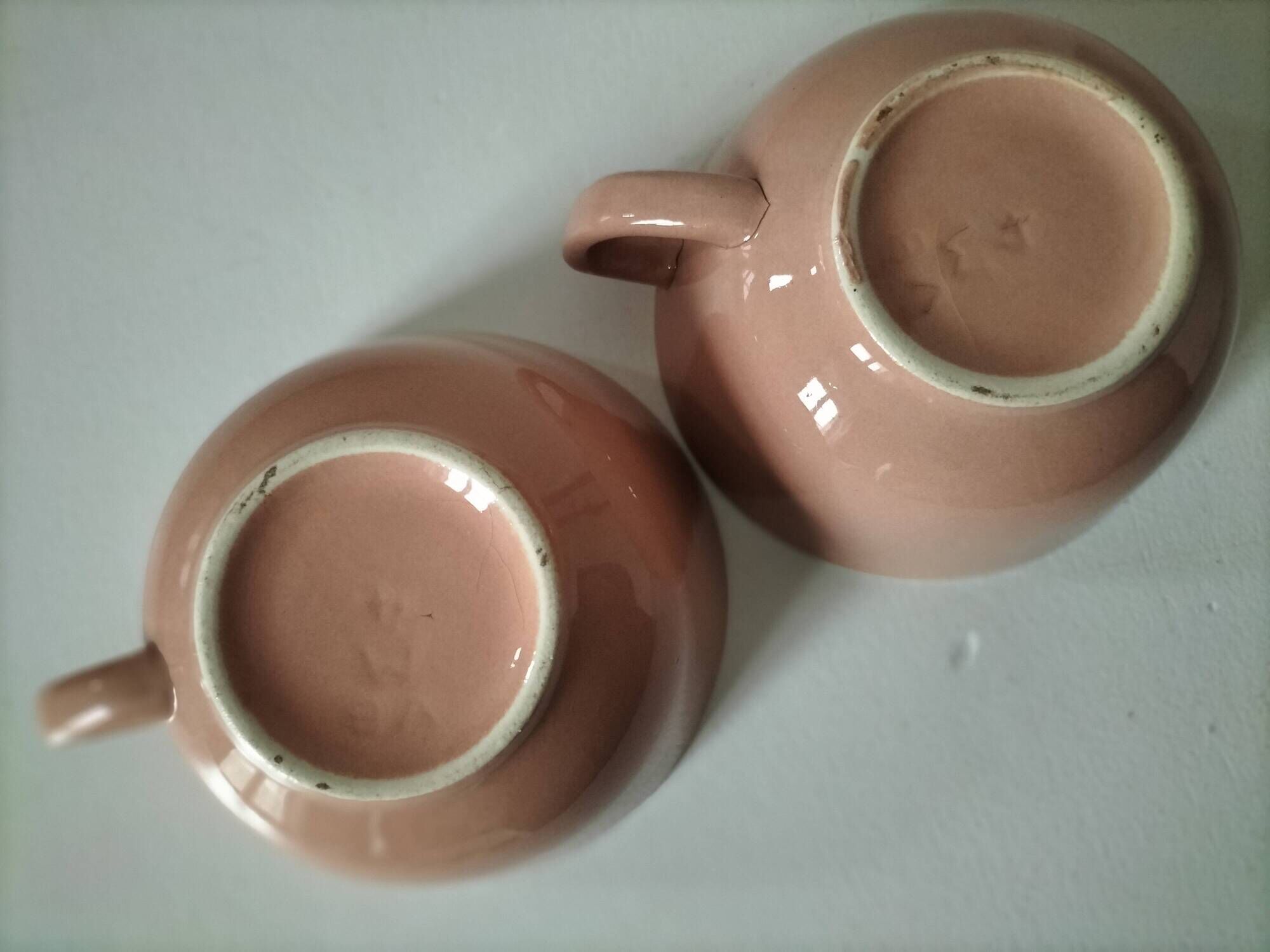 Set of two powder pink Villeroy & Boch cups, 1950s style