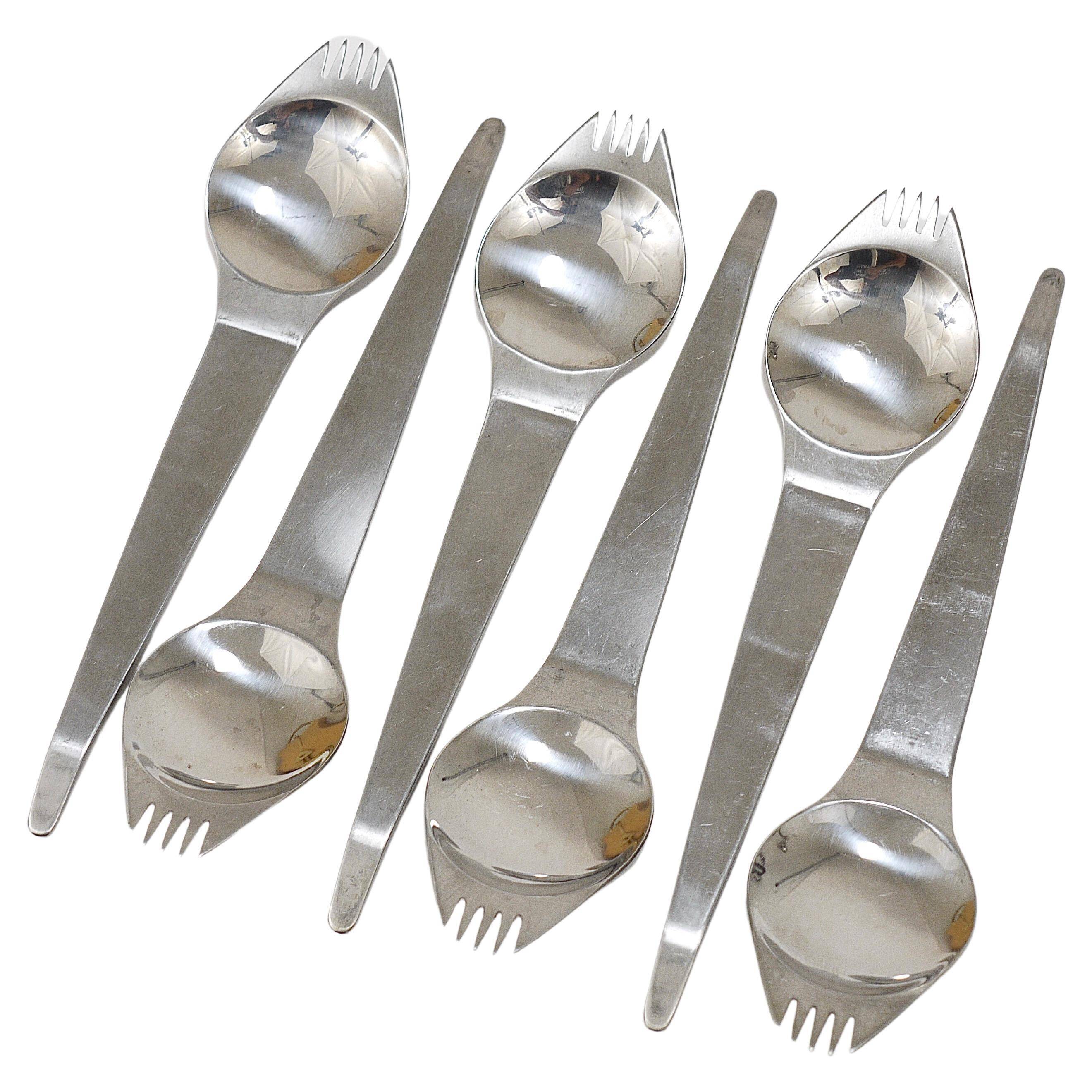 Jusqu'à 7 Sporks de fête mi-siècle (Cuillère & Fourchette) Flatware Göffel par Amboss Autriche