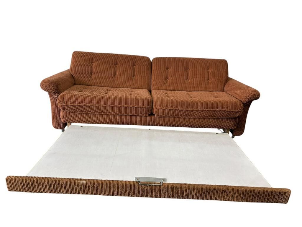 Vintage brown ribbed two-seater canapé / daybed / sofa