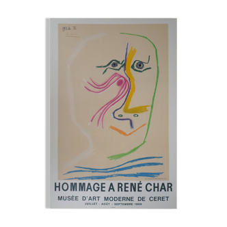 Pablo picasso: homage to rené char - signed lithograph (musée céret, 1969)