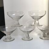 Set of 5 crystal champagne glasses faceted feet art deco 20-30s