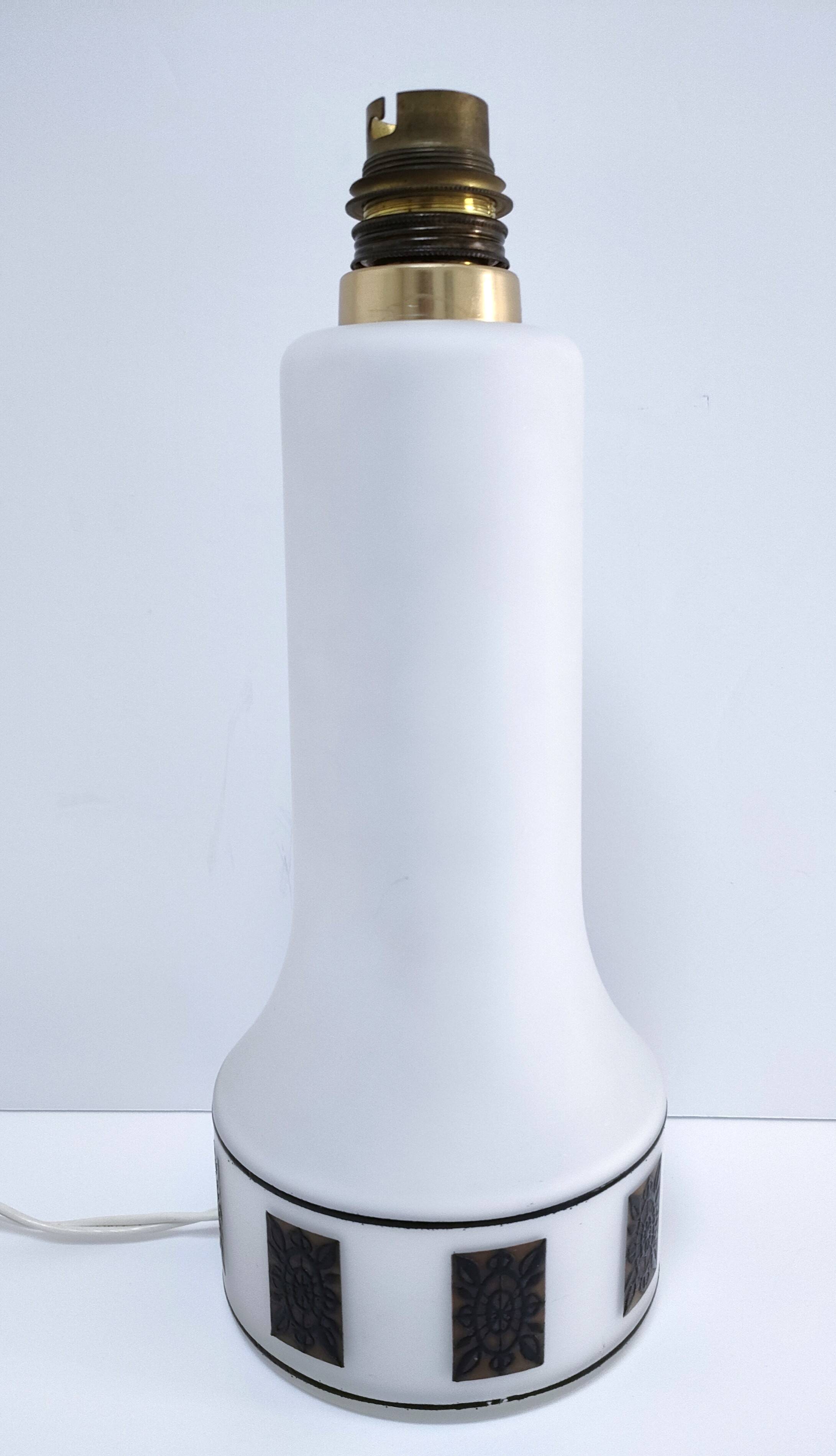 Opaline lamp base frieze stylized flowers 70s