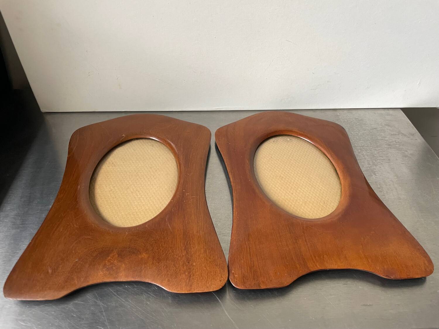 Pair of antique  identical art deco mahogany wooden frames measurements each  25 cm x 17.5 cm  convex glasses