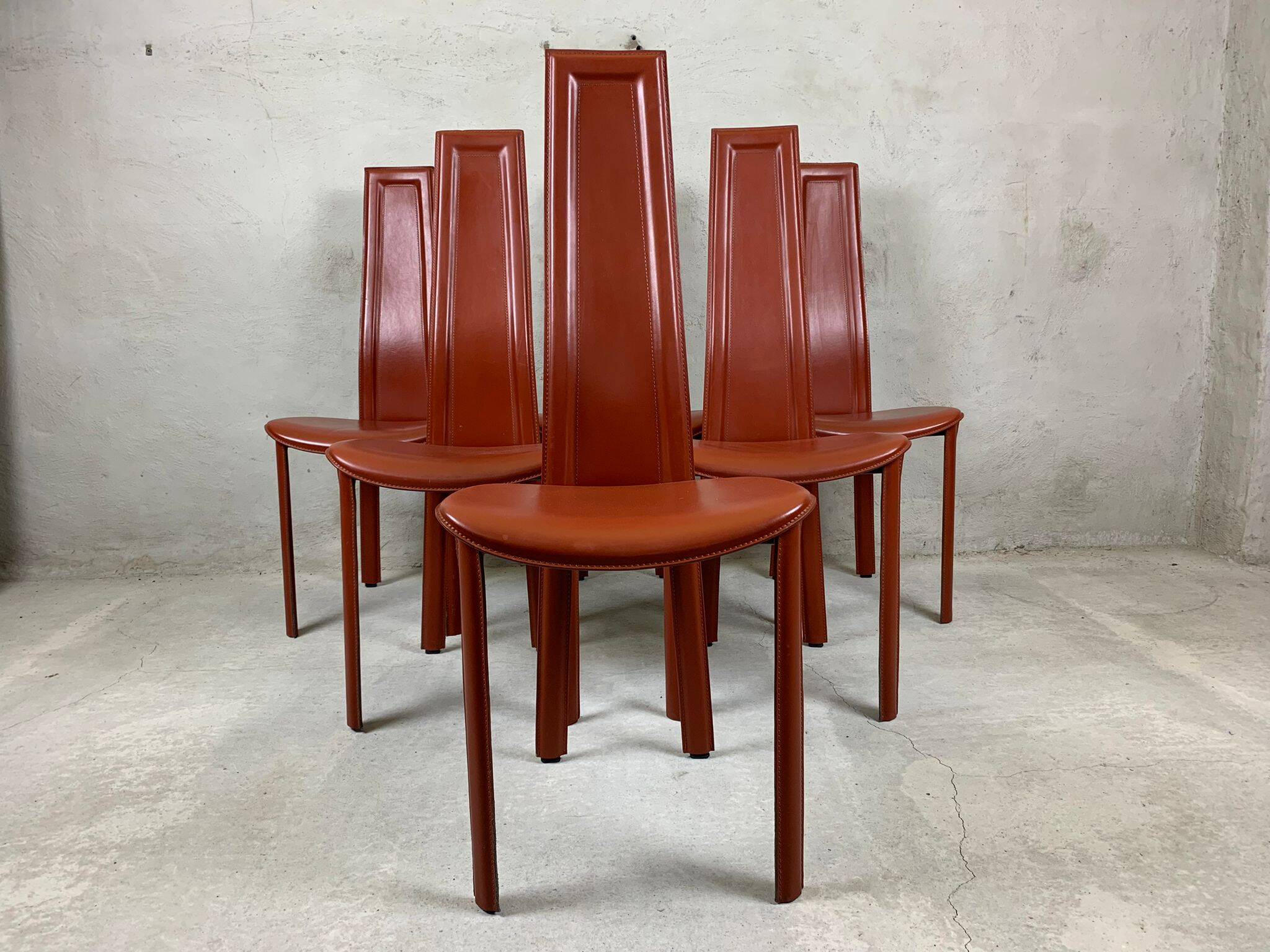 Set Of 6 High Back Dining Room Chairs By Arper