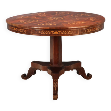 Table ancienne Charles X en acajou marqueté, Italie, XIXe siècle