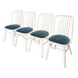 Set of 4 Vintage Bentwood White Dining Chairs in Ligna Style wit Blue Seat
