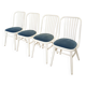 Lot de 4 chaises de salle à manger vintage en bois courbé blanc de style Ligna avec assise bleue