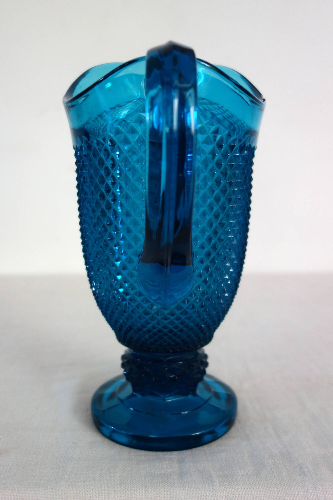 Vintage cut glass blue pitcher