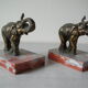 Old pair of bookends elephant in regulation signed Gallot ED on Art Deco marble