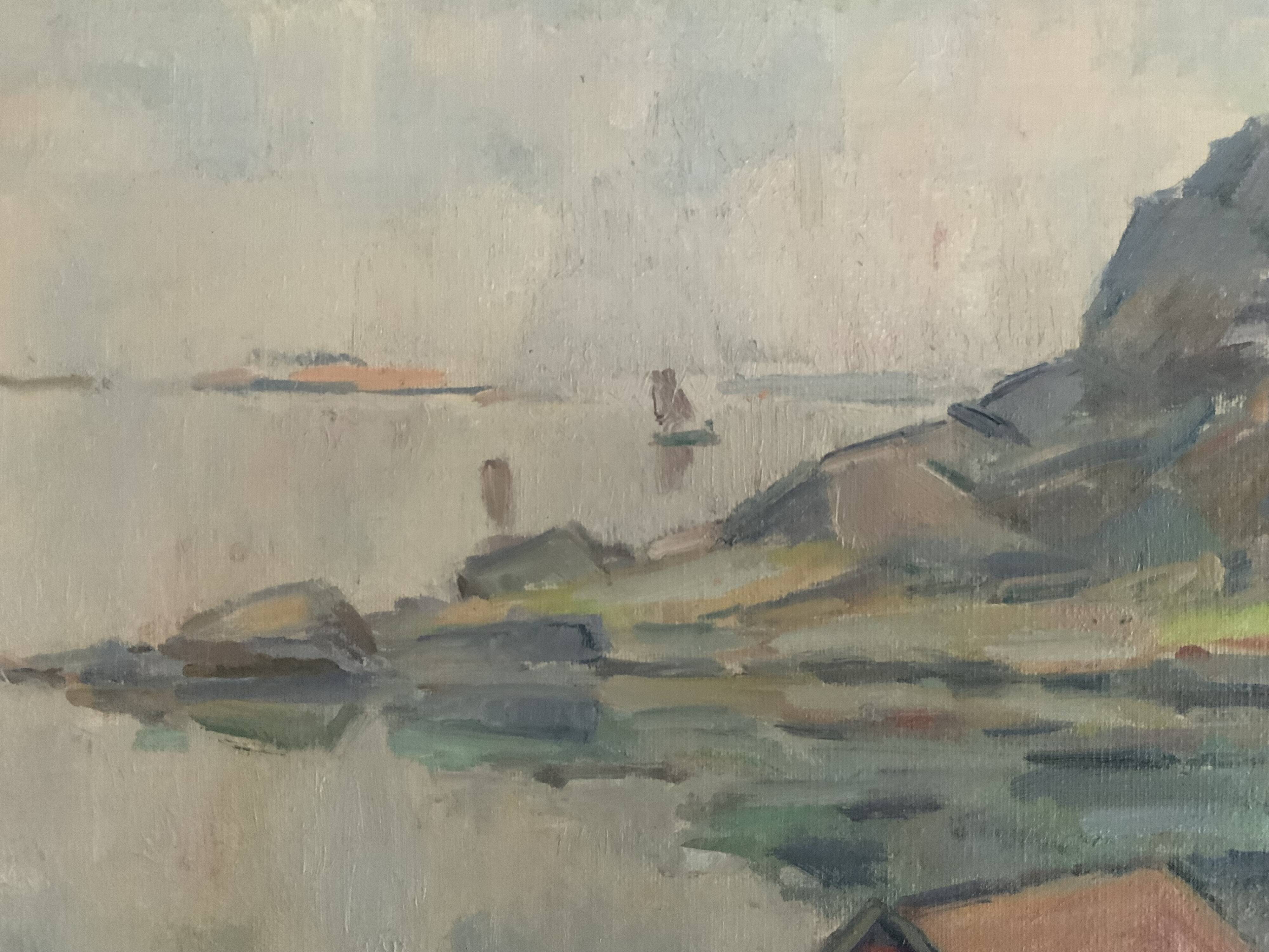 Vintage Impressionist Sea Scape Oil on Canvas Signed E.Ollers (1888-1959) Framed