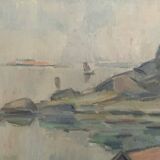 Vintage Impressionist Sea Scape Oil on Canvas Signed E.Ollers (1888-1959) Framed