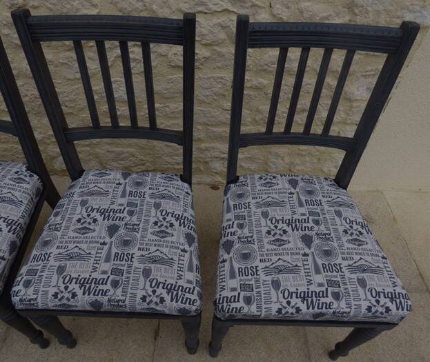 4 Louis XVI style chairs in black aged effect, Completely revamped