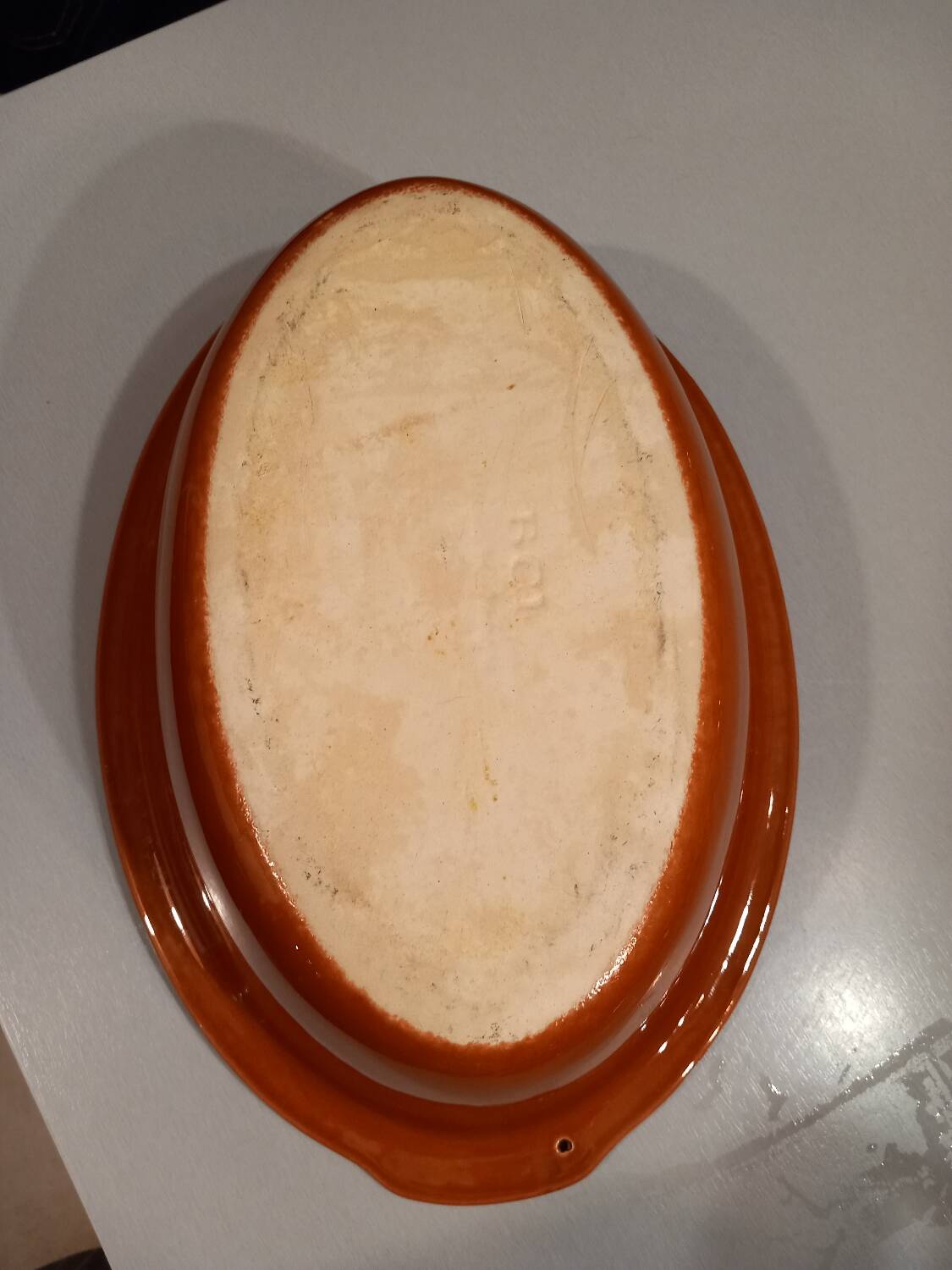 Breton dish in brown and yellow ceramic
