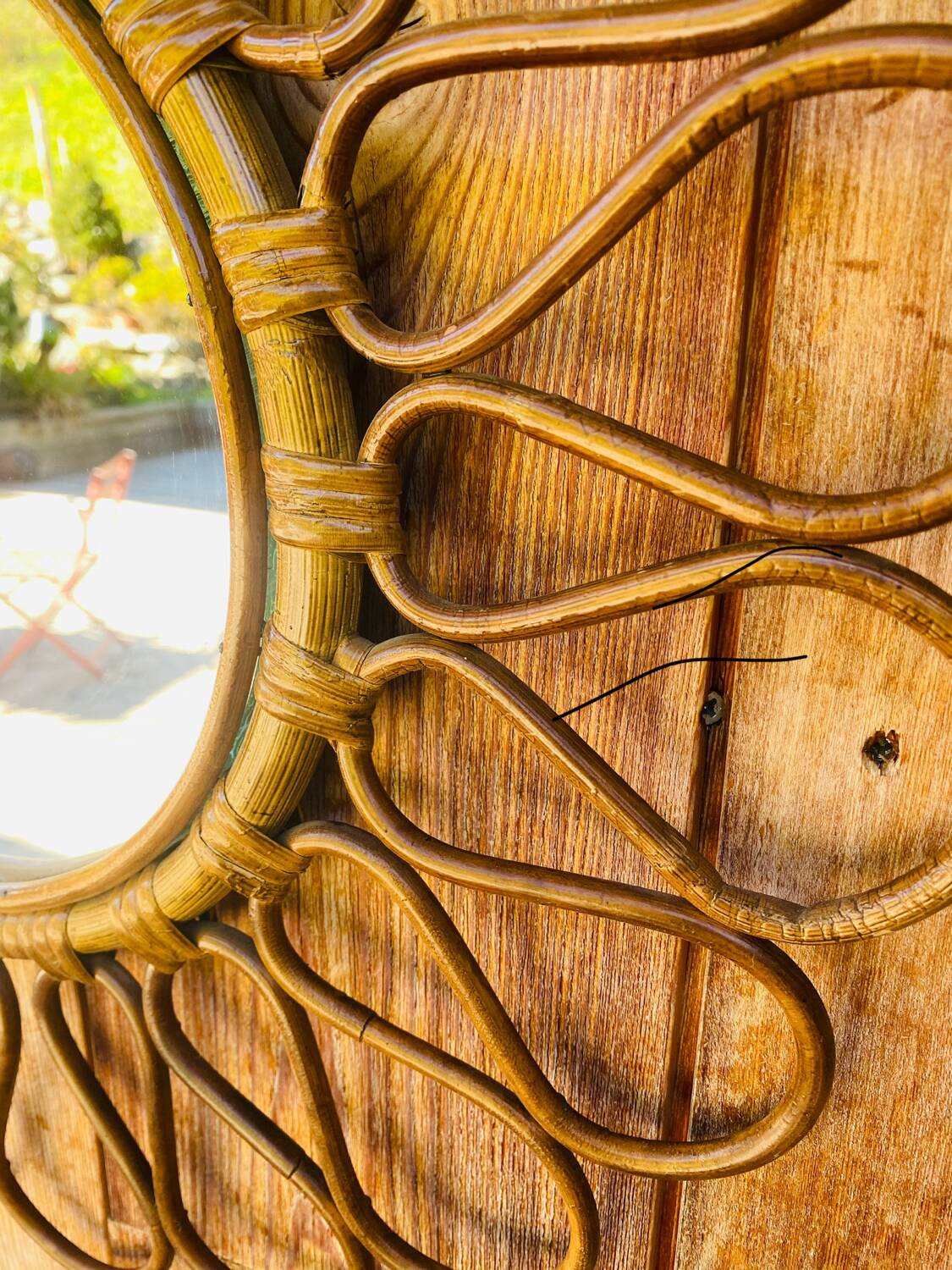 Vintage rattan flower sun mirror