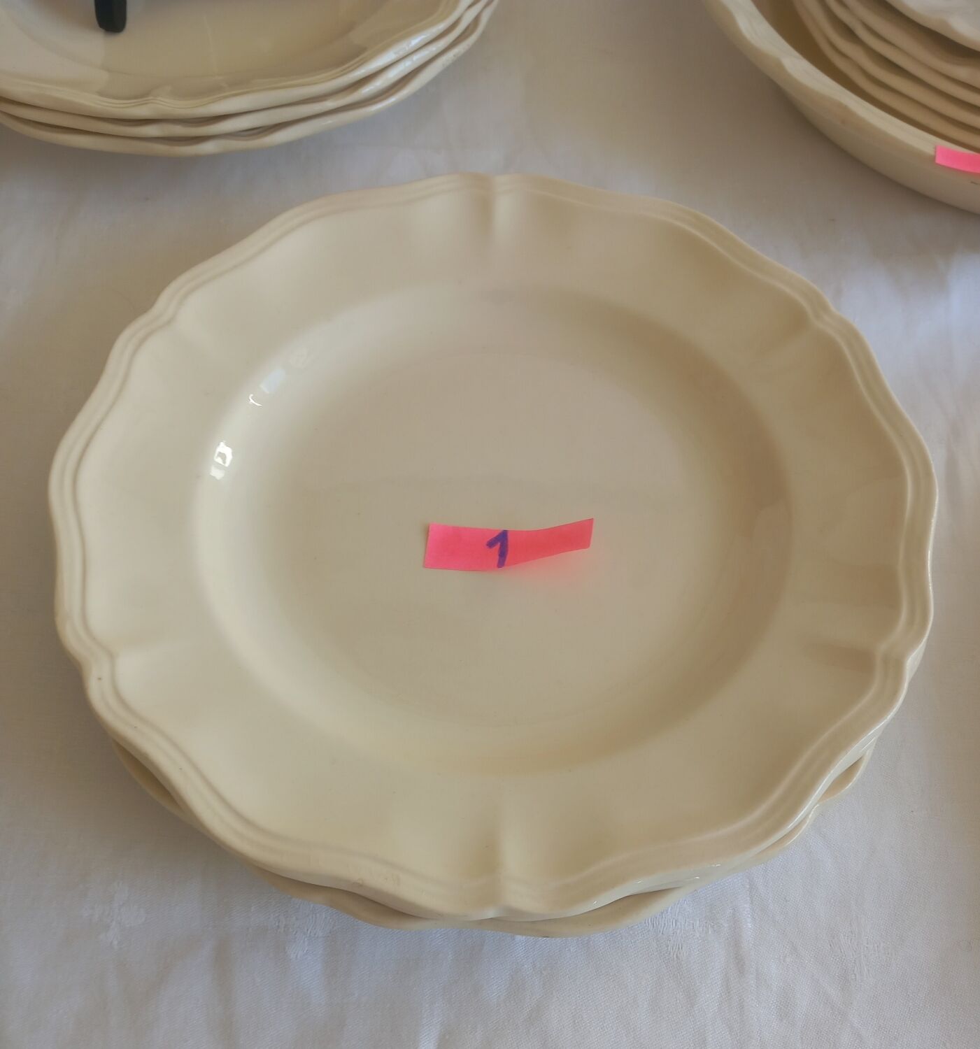 Old Sarreguemines Ivory Carved Service