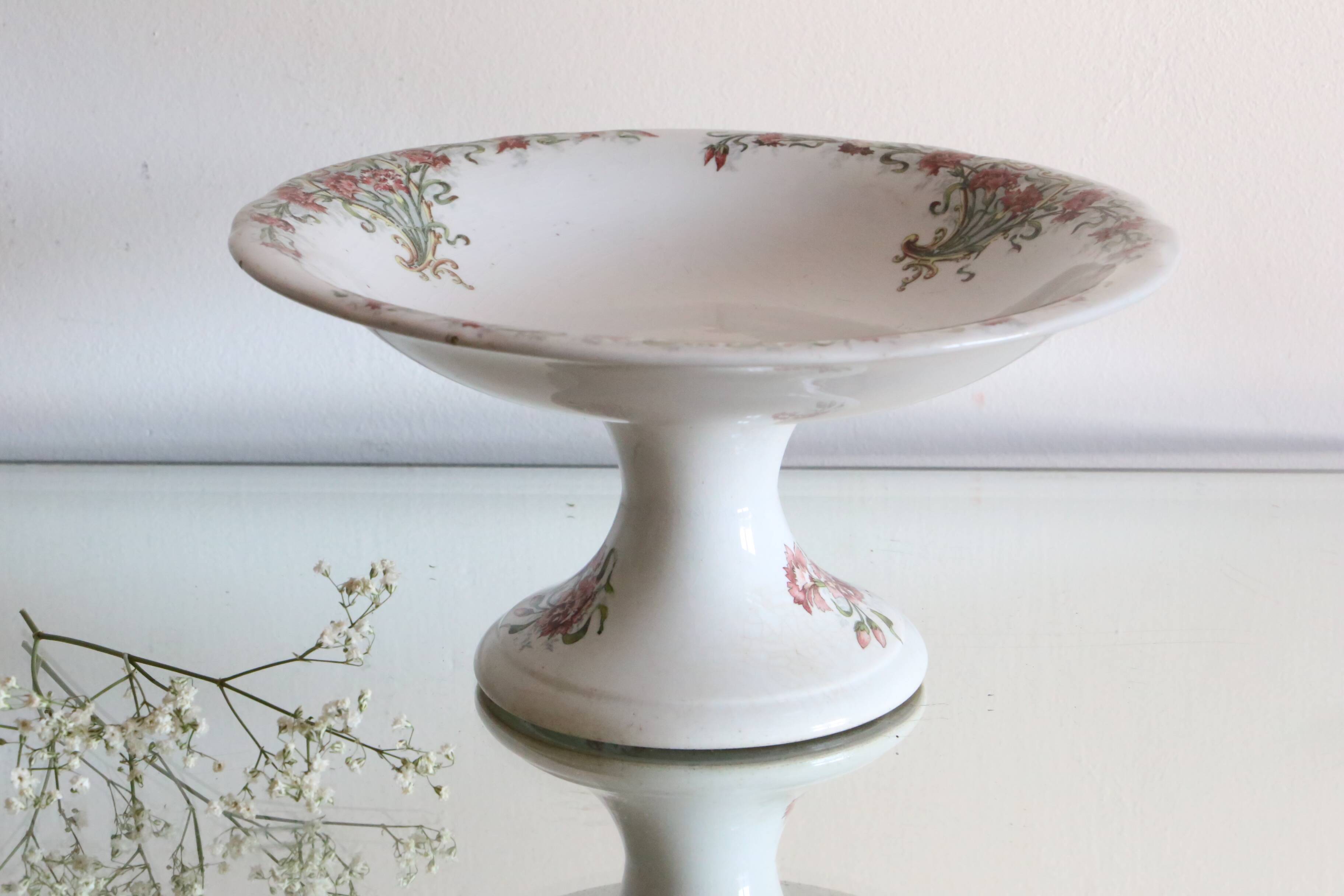 Antique dish, polychrome ironstone compote dish, “Guirlandes” model from the