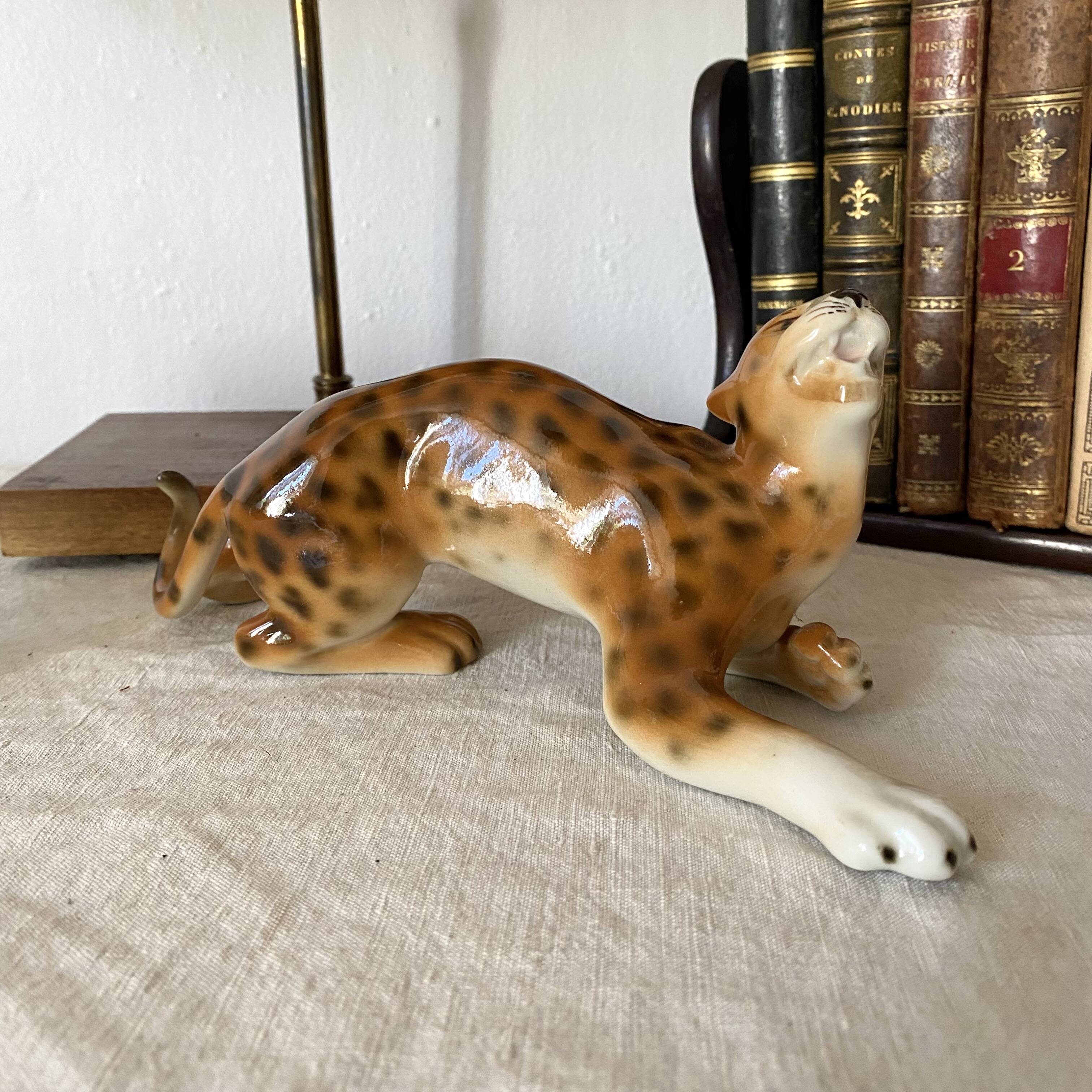 Vintage Royal Dux Figurine – Porcelain Cheetah – 21 cm
