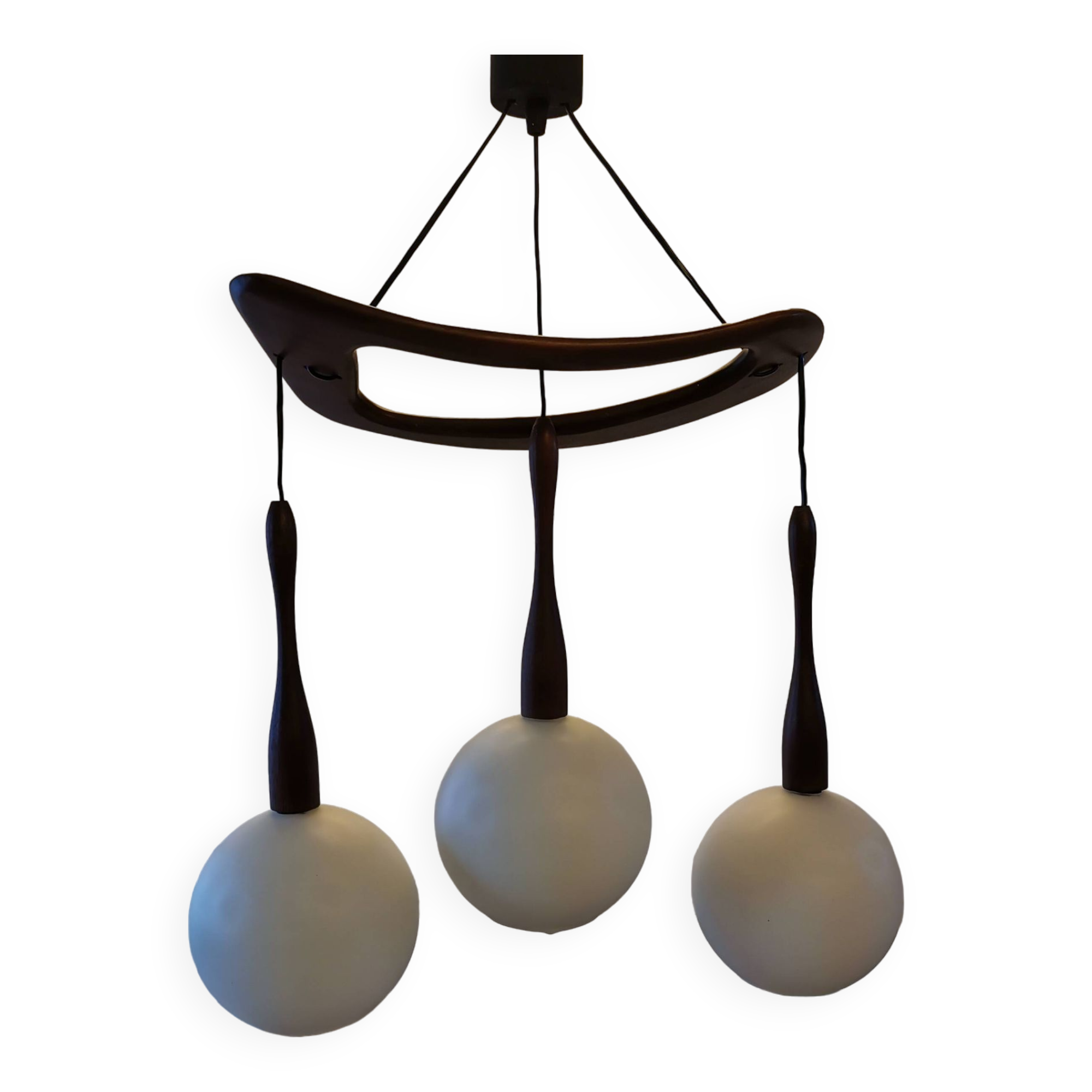 Teak and opaline chandelier