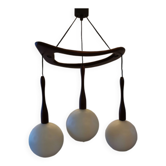 Teak and opaline chandelier