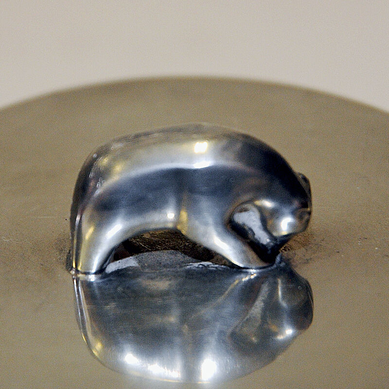 Norwegian Pewter lid box with bear knob by PA Lie, Oslo 1950s