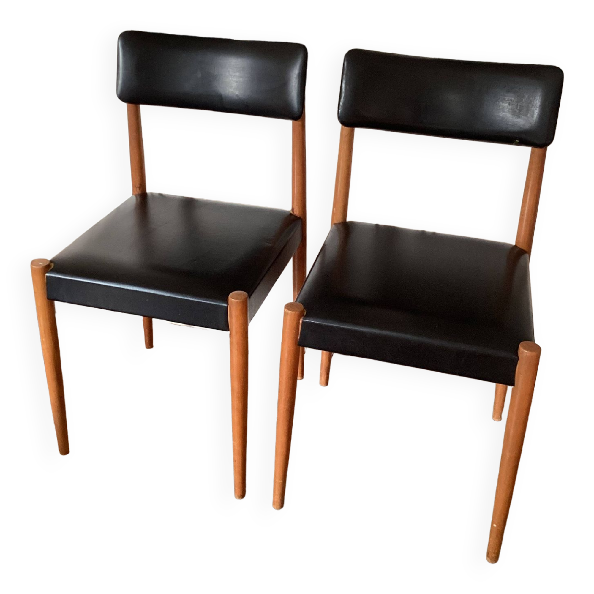 Set of 2 Scandinavian chairs, black leatherette, vintage