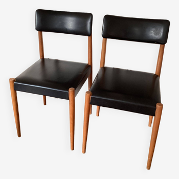 Set of 2 Scandinavian chairs, black leatherette, vintage
