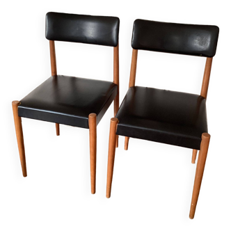 Set of 2 Scandinavian chairs, black leatherette, vintage