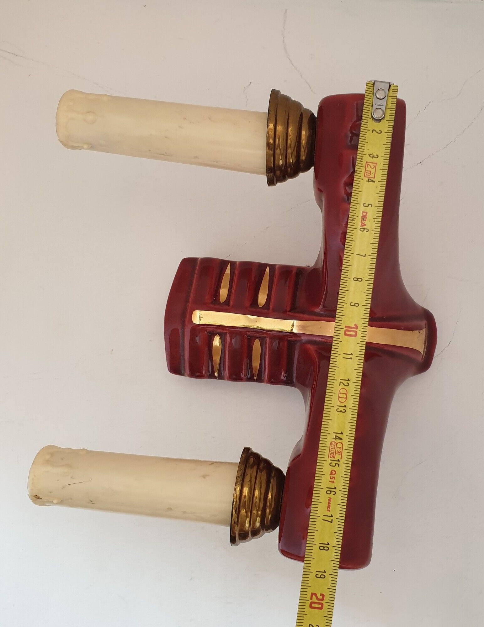 Pair of double art deco sconces in bordeaux and gold ceramics