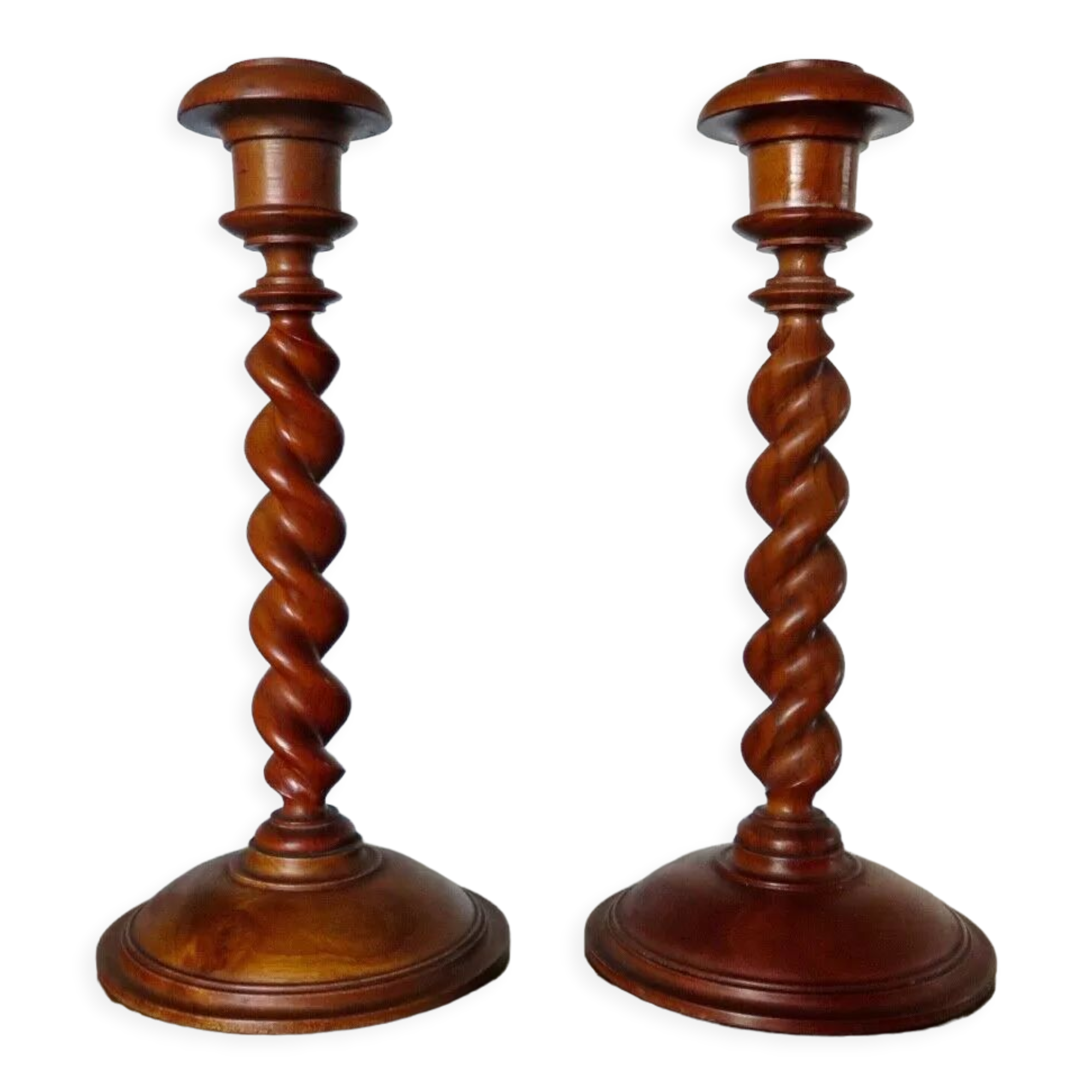 Pair of wooden candle holders turned art deco