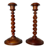Pair of wooden candle holders turned art deco