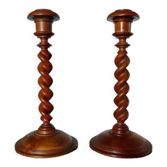 Pair of wooden candle holders turned art deco