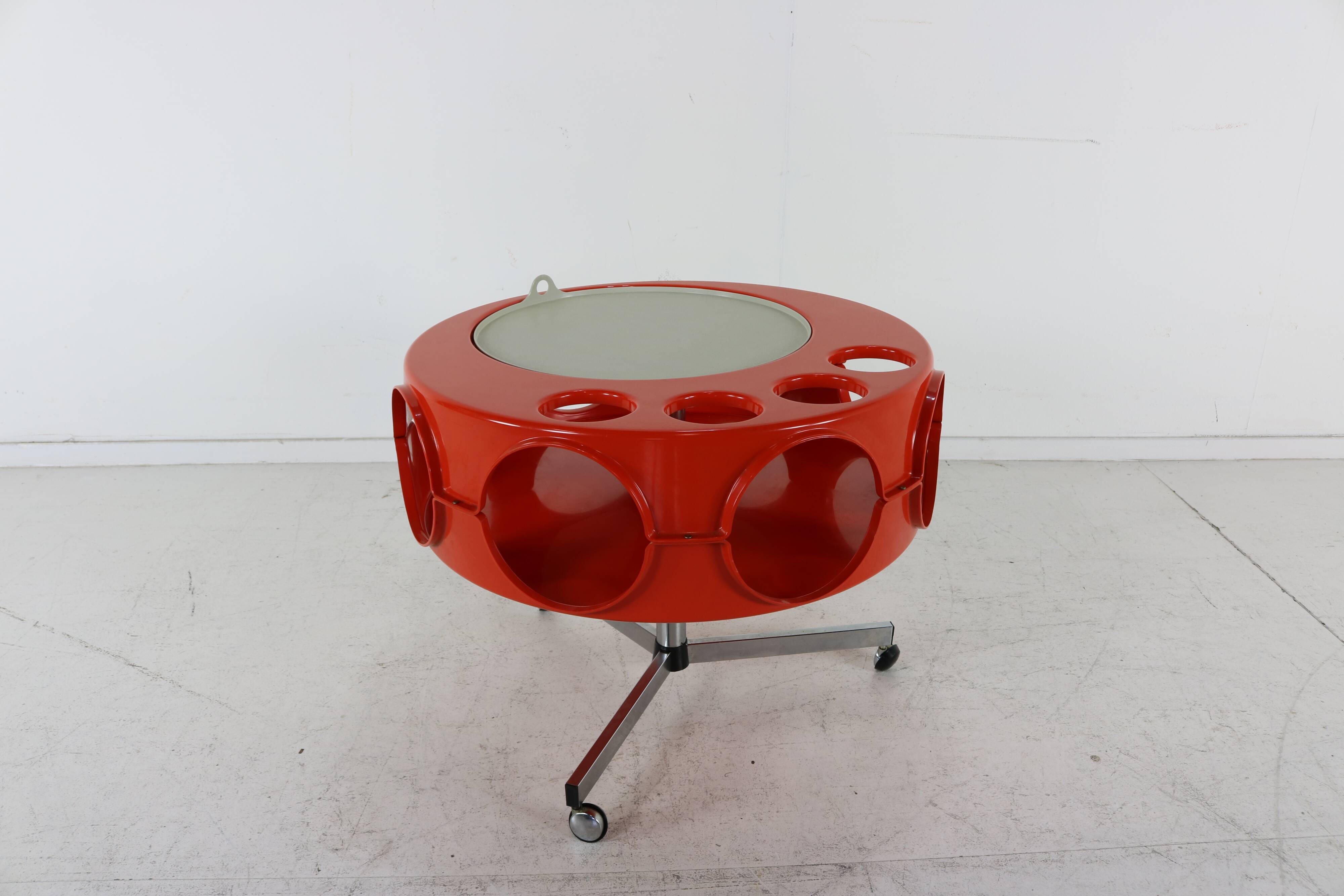 Space age 70s orange syntheric bar on casters