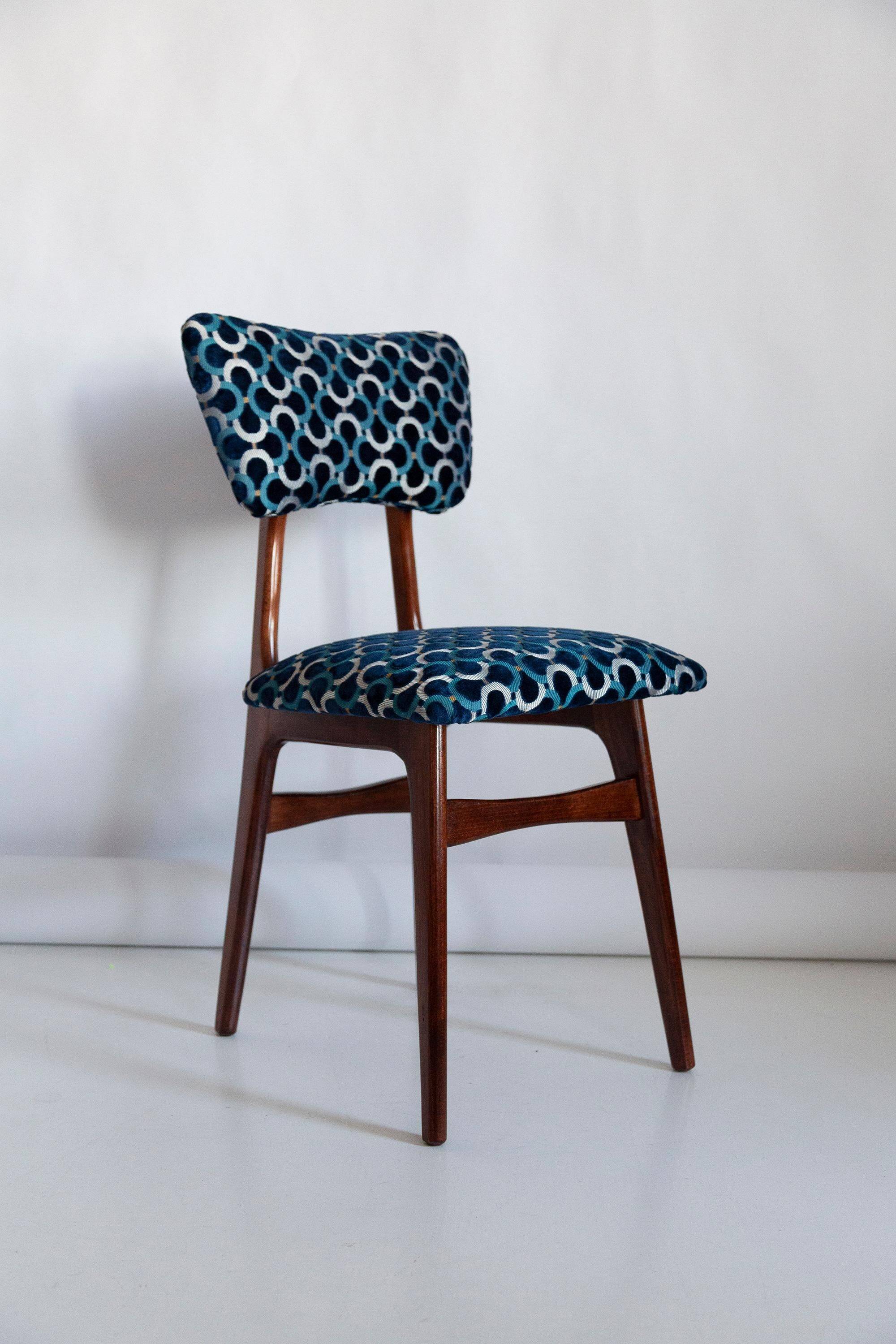 Chaise Butterfly Mid-Century en Velours Scarabeo Bleu et Bois Foncé, Europe, 1960