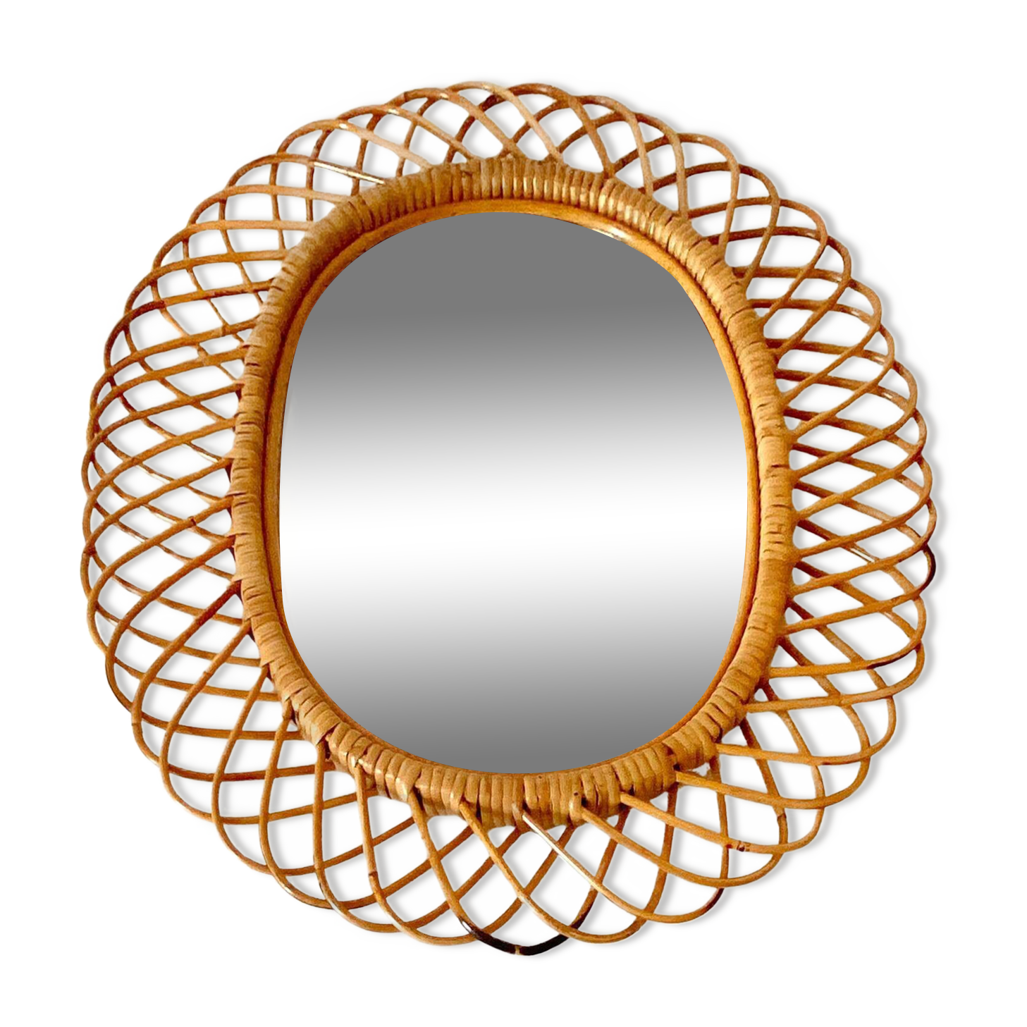 Midcentury Modern Large Sunburst Bamboo and Rattan Mirror, Bonacina, Italy 1960s