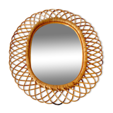 Midcentury Modern Large Sunburst Bamboo and Rattan Mirror, Bonacina, Italy 1960s